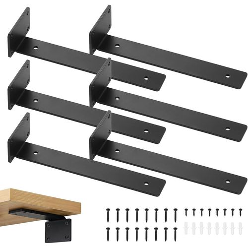 Lot De 6 Supports D'étagère Flottants Robustes De 25,4 Cm En Métal Industriel En L Noir