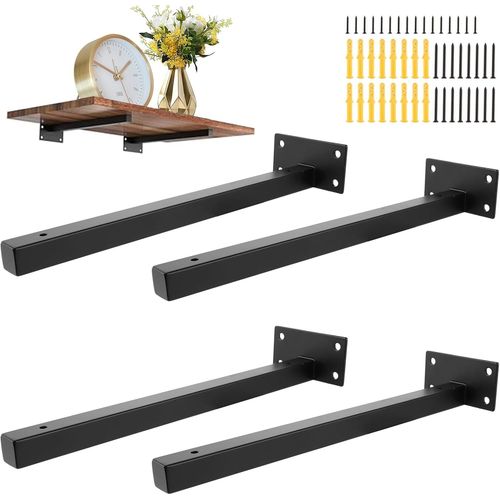 Lot De 4 Supports D'étagère Flottants-Noir-30 Cm-Pour Charge Lourde-Équerre D'étagère-300mm-Support Mural-Console Murale-Pour Charges Lourdes-300mm
