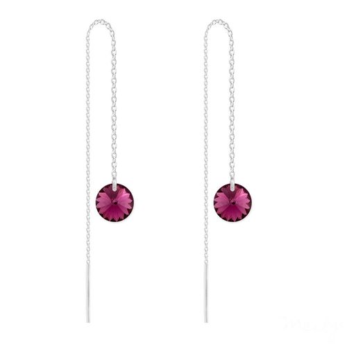 Boucles D'oreilles Chaines Traversantes Cristal Violet Argent Massif 925°°°