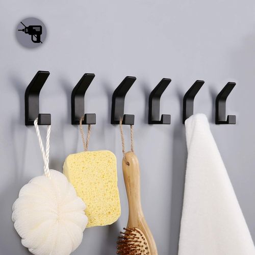 Poprkdre Crochet Adhesif Mural,Porte Serviette Salle De Bain 6 Pcs,Attache Murale Sans Percer,Porte-Manteau Sans Perçage,Rust-Proof,Alluminum,Matte