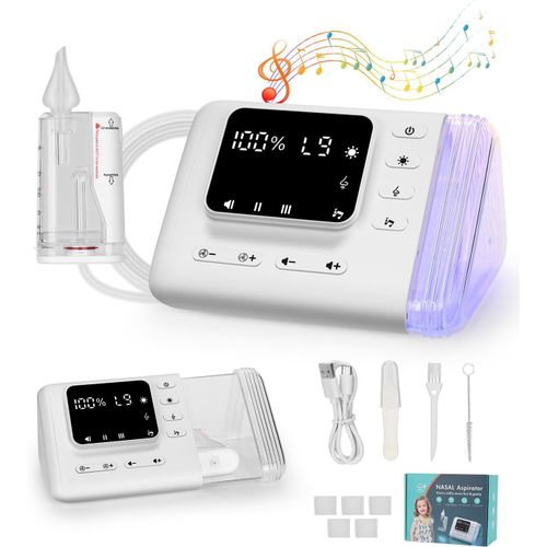 Mouche Bébé Electrique,Aspirateur Nasal Bebe Electrique Avec 9 Niveaux Aspiration Réglables Et Chambre De Désinfection,Aspirateur De Sécrétions Nasales Silencieux Avec Lumière Et Comptine