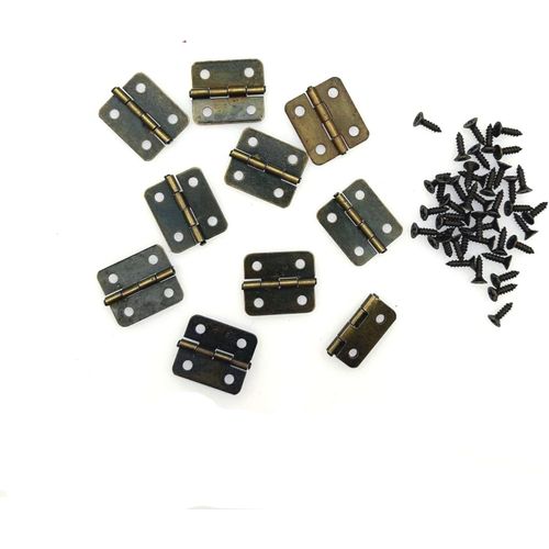 Lot De 10 Mini Charnières En Métal Bronze De Rechange Pour Tiroir-18X16 Mm-Petites Charnières D'Armoire Avec Petites Vis Pour Maison De Poupée,Bricolage,Boîte À Bijoux En Bois