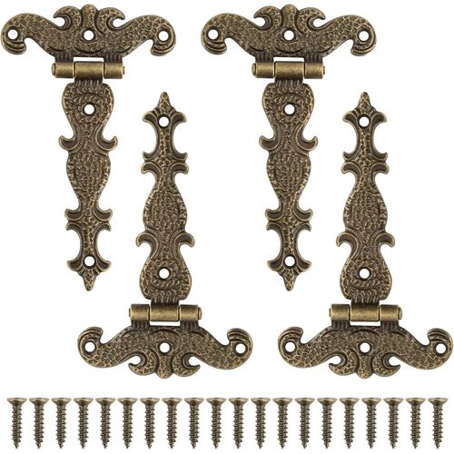 Lot De 4 Charnières De Portail Rétro En Alliage De Zinc Antique Avec Vis De Fixation Pour Portes D'armoire,Tiroirs,Bibliothèques Et Caisses En Bois