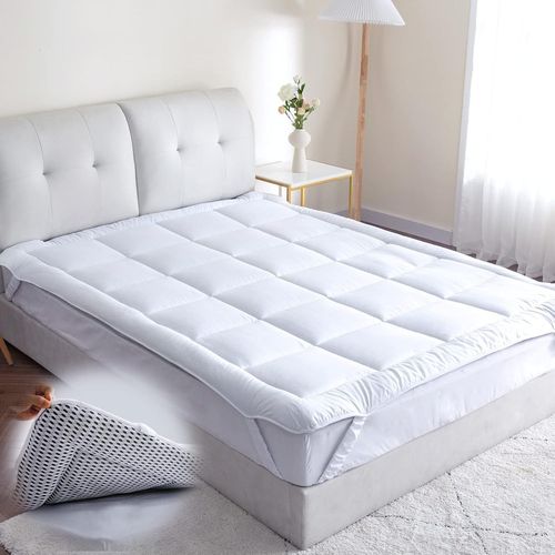 Matelas Respirant De Qualité Surmatelas Blanc Respirant 140X200Cm 100% Coton Sur Le Dessus Et Rembourrage En Microfibre. Surmatelas Doux Protège-Matelas Maillé À Circulation D'Air Sur Le Fond