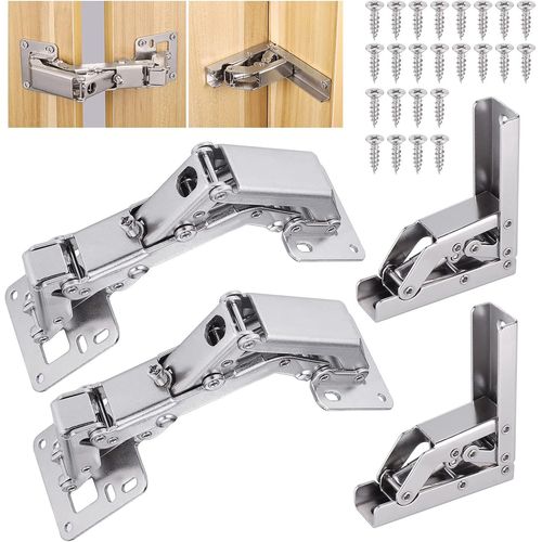 4pcs Rentrant ¿Charnières,90/170 Degrés Charnières En Inox,Pas De Fente Requise Et Facile À Installer,Charnières De Porte Grand Angle Con 24 Vis,Charnière Invisible Pour Meuble,Placard,Table