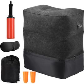 Wisebom Repose-Pieds Gonflable Pour Voyage 3-Couche Repose-Pied Coussin Réglables En Hauteur Oreiller De Voyage Lit Pour Enfants Oreiller De Repose-Pieds Pour Avion Voiture Train Bureau Maison (Noir)