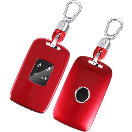 Étui Carte Compatible Renault Dacia Clio Megane Espace 5 Kadjar Arkana Talisman Coque Clé Télécommande Coque De Protection Pour Clé De Voiture Étui Pour Clés Avec Porte Clés 4 Boutons Rouge