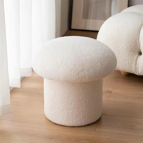 Tabouret De Canapé,Repose-Pieds Simple En Forme De Champignon,Repose-Pieds Élastique Et Confortable,Repose-Pieds En Bois De Pin Rond Doux Pour La Décoration De La Maison(Blanc)