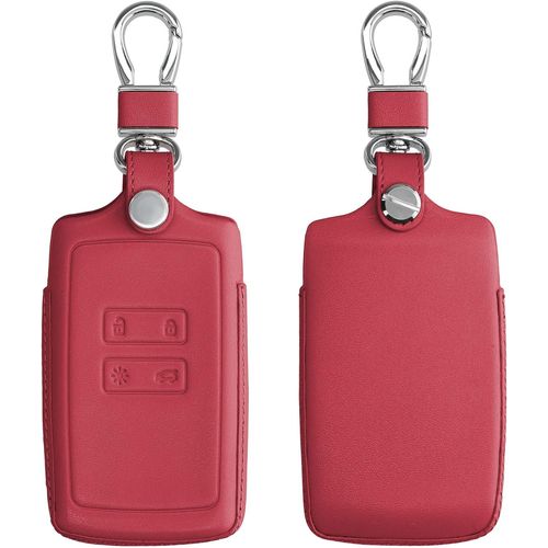 Accessoire Clef De Voiture Compatible Avec Renault Smart Key 4-Bouton (Keyless Go Uniquement)-Coque De Clé De Voiture En Simili Cuir-Rouge