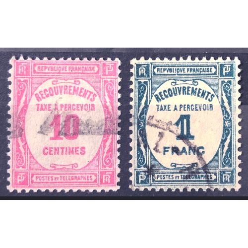Taxe Recouvrement - Taxe À Percevoir - 10c Rose (Joli N° 56) + Taxe Recouvrement - Taxe À Percevoir - 1f Bleu-Vert (Joli N° 60) Obl - France Année 1927 - Brn83 - N33241