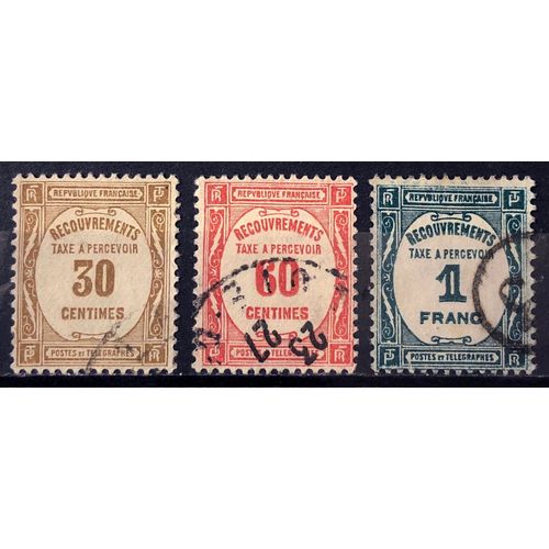 Taxe Recouvrement - Taxe À Percevoir - 30c Bistre (Très Joli N° 57) + 60c Rouge (Très Joli N° 58) + 1f Bleu-Vert (Très Joli N° 60) Obl - France Année 1927 - Brn83 - N33239