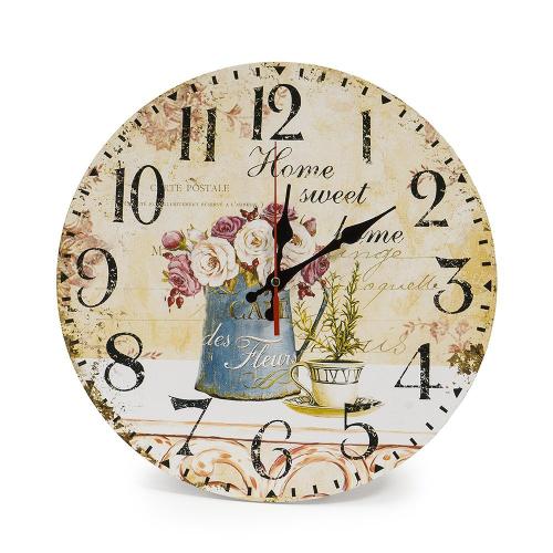 30cm Vintage Horloge Murale Rustique, silencieuse en Bois Cadran Horloge minuteur pour la Maison Salon Chambre Bureau Caf¿¿ Bar Decor (Caf¿¿ et Fleur)