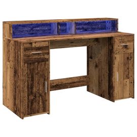 Bureau Table Poste De Travail Meuble D'ordinateur Informatique Étude Avec Lumières Led Vieux Bois Bois D'ingénierie Brun Helloshop26 02_0023435