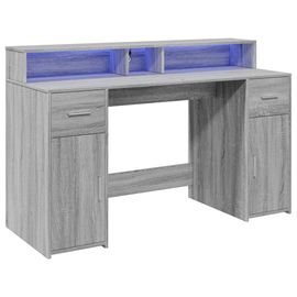 Bureau Table Poste De Travail Meuble D'ordinateur Informatique Étude Et Lumières Led Sonoma 140 X 55 X 91 Cm Bois Ingénierie Gris Helloshop26 02_0023807