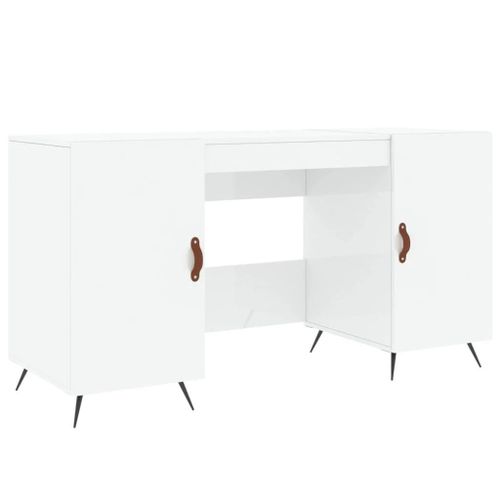 Bureau Table Poste De Travail Meuble D'ordinateur Informatique Étude Brillant 140 X 50 X 75 Cm Bois D'ingénierie Blanc Helloshop26 02_0023540