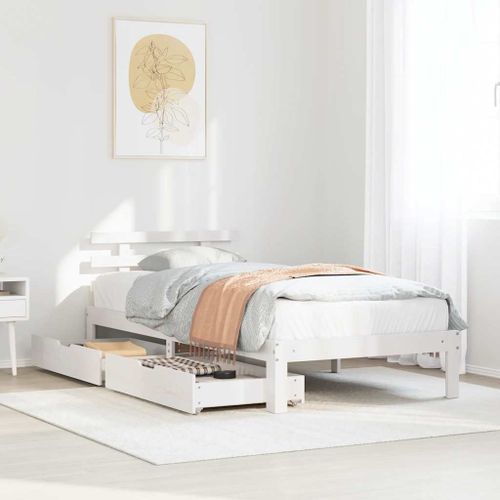 Vidaxl Cadre De Lit Avec Tiroirs Blanc 90x200 Cm Bois De Pin Massif