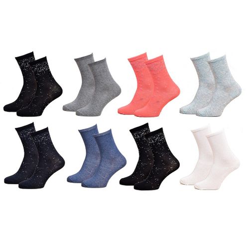 Chaussettes Femme Fantaisie Confort Coton Majoritaire Pack De 8 Paires Unies Lurex