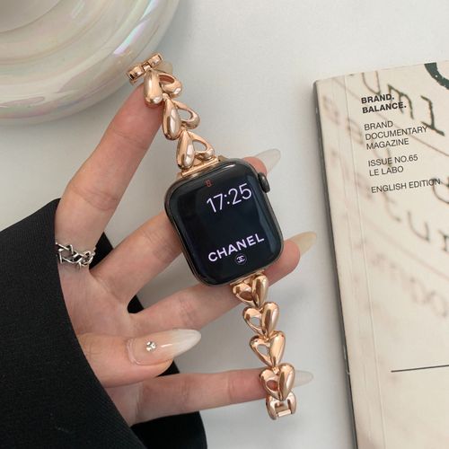 Applicable À Apple Watch S9 Bracelet Petit Parfum Style Métal Amour Applewatch Chaîne Haute Qualité Iwatch-C?ur Creux En Métal - Or Rose - 38 Mm/40 Mm/41 Mm