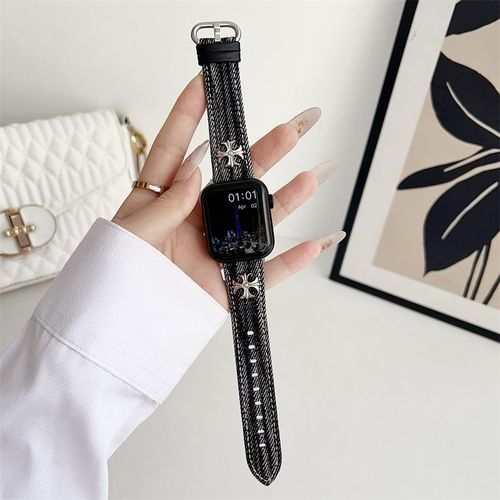 Chrome Hearts - Denim Tie-Dye Avec Toile Métallique - Nouveau Style Tendance Pour Femme - Compatible Avec L'apple Watch 98765se De 9e Génération-Chrome Hearts Tie Dye Denim - Noir - 42 Mm/44 Mm/45 M