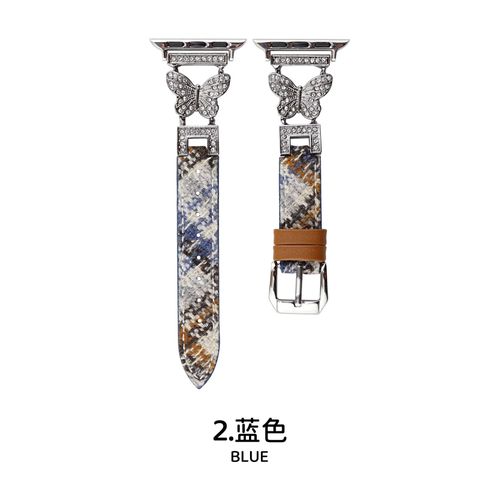 Nouveau Style Petit Connecteur Papillon Style Chanel En Cuir De Laine Adapté Au Bracelet Apple Watch 78 Apple Watch 65 Génération S9-Connecteur Papillon ¿ Bleu ¿ 38 Mm/40 Mm/41 Mm