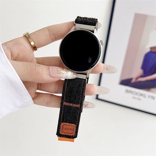 Velcro En Denim Rétro Pour Bracelet Huawei Watch Gt4 Gt2/Gt3/Watch4pro Xiaomi Oppo-Boucle Velcro En Denim - Noir - Huawei Gt3/Gt2 42 Mm [20 Mm]