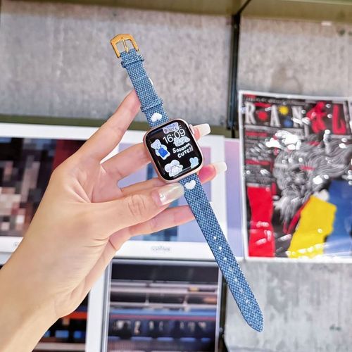 Nouvelle Toile Petite Taille Mignonne Niche Adaptée Au Bracelet Apple Watch Applewatch456iwatch789-Sac En Toile Fine En Forme De C?ur - Bleu Denim - 42 Mm/44 Mm/45 Mm/49 Mm