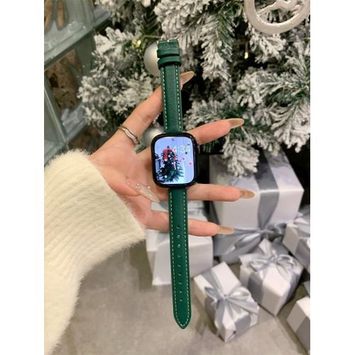 Applicable À S9iwatch87 Apple Watch Se En Cuir Souple Fin Limité Noël Nouveau Bracelet En Cuir D'agneau-Vert-38/40/41 Mm