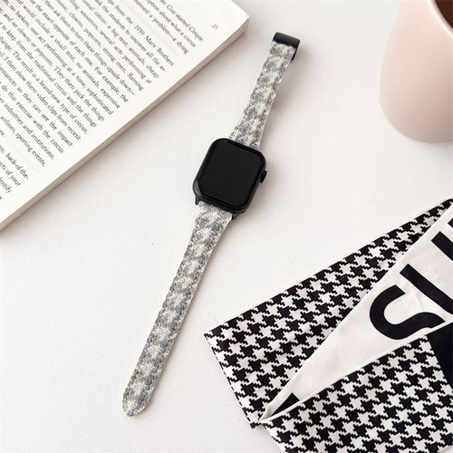 Aspiration Magnétique En Laine D'automne Et D'hiver Adaptée À La Montre Apple S9 Bracelet De Montre Applewatch Bracelet Iwatch 8 Génération 7se-Ventouse Magnétique Pied-De-Poule Beige - 42 Mm/44 Mm/