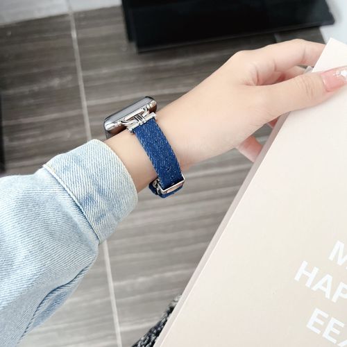 Bracelet Polyvalent En Denim Délavé Avec Boucle Papillon Pour Apple Watch Iwatch S98764-Bouton Papillon En Jean - Bleu Foncé - 38 Mm/40 Mm/41 Mm