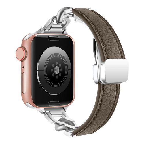 Nouvelle Vente Directe Adaptée Au Bracelet De Montre Iwatch8 Apple 7 S9se Bracelet Magnétique En Cuir À Chaîne Unique De Haute Qualité-Boucle Magnétique Marron 38/40/41 Mm