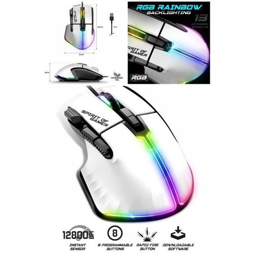 Souris PRO GAMING Spirit of Gamer PRO-M5 RGB Gaming & Multimédia 8 BOUTONS LED RGB 8G 12800DPI