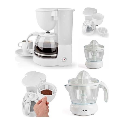 Cafetière Electrique 800w 12-Tasses-Classique Blanche Haute Qualité + Presse Fruit Blanc 700ml