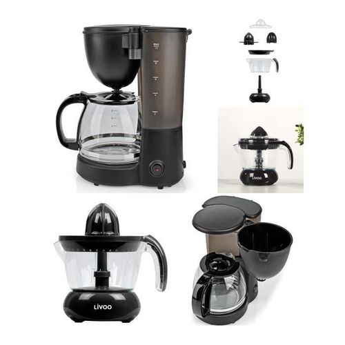 Cafetière Electrique 800w 12-Tasses-Classique Noire Haute Qualité + Presse Fruit Noir 700ml
