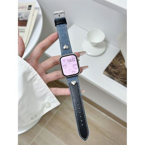 Couleur Denim Assortie Adaptée À L'apple Watch Bracelet De Montre Apple Iwatch9 Bracelet De Montre S8 Niche Se67-C?ur En Denim Colorblocking ¿ Bleu Denim - 38 Mm/40 Mm/41 Mm