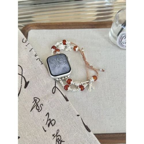Applicable Au Bracelet De Montre Apple Iwatch987 Bracelet De Perles Bracelet Apple Watch Se65 Modèle Féminin Créatif-Corde Tressée - Perles Marron - 38 Mm/40 Mm/41 Mm