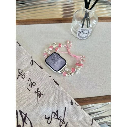 Applicable Au Bracelet De Montre Apple Iwatch987 Bracelet De Perles Bracelet Apple Watch Se65 Modèle Féminin Créatif-Corde Tressée - Perles Roses - 38 Mm/40 Mm/41 Mm