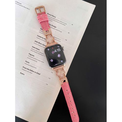 Denim Avec Trèfle À Quatre Feuilles Et Nacre Exquis Adapté Au Bracelet De Montre Apple Applewatchs978 Génération Iwatch6541-Denim Avec Trèfle À Quatre Feuilles ¿ Rose-38 Mm/40 Mm/41 Mm