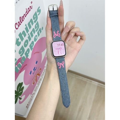 Broderie Denim Pour Bracelet Apple Watch Iwatch 9 Et S8 Niche Se6745-Broderie Denim ¿ Bleu Vintage - 38 Mm/40 Mm/41 Mm