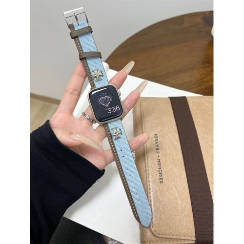 Correspondance Des Couleurs Chrome Hearts Pour Apple Watch Bracelet De Montre Apple Iwatch9 Bracelet De Montre S876 Niche Se-Denim Colorblock Chrome Hearts ¿ Bleu Clair - 38 Mm/40 Mm/41 Mm