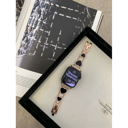 Applicable À Apple Watch Iwatch9 Bracelet Petit Parfum Style Amour Nacre Métal Applewatch8 Niche Se65-Coquillage Noir Or Rose - 38 Mm/40 Mm/41 Mm