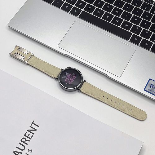 Montre Classique Pour Homme Et Femme En Cuir Grainé Litchi Avec Boucle En H Pour Huawei Gt5 Watch43gt4gt3progt21-Beige - Compatible Avec : Huawei Gt2-46 Mm