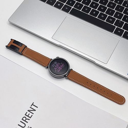 Montre Classique Pour Homme Et Femme En Cuir Grainé Litchi Avec Boucle En H Pour Huawei Gt5 Watch43gt4gt3progt21-Marron - Compatible Avec : Huawei Gt3pro-43 Mm