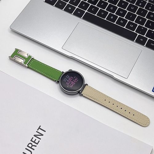 Montre Classique Pour Homme Et Femme En Cuir Grainé Litchi Avec Boucle En H Pour Huawei Gt5 Watch43gt4gt3progt21-Beige Et Vert - Compatible Avec : Huawei Gt3pro-43 Mm