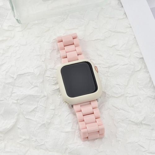 Nouveaux Modèles Printemps Et Été Pour Apple Watch Iwatch 7 Génération 65432 Bracelet De Montre Femme Couleur Bonbon Uni-Boîtier Rose Pêche + Lumière Étoilée [Avec Ouvre-Montre] - 41 Mm