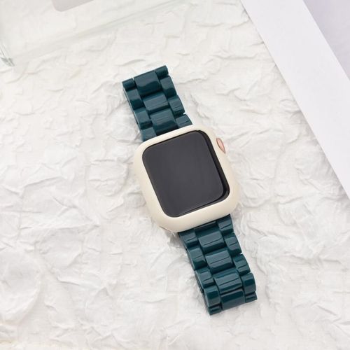Nouveaux Modèles Printemps Et Été Pour Apple Watch Iwatch 7 Génération 65432 Bracelet De Montre Femme Couleur Bonbon Uni-Boîtier Vert Foncé + Lumière Étoilée [Avec Ouvre-Montre] - 41 Mm
