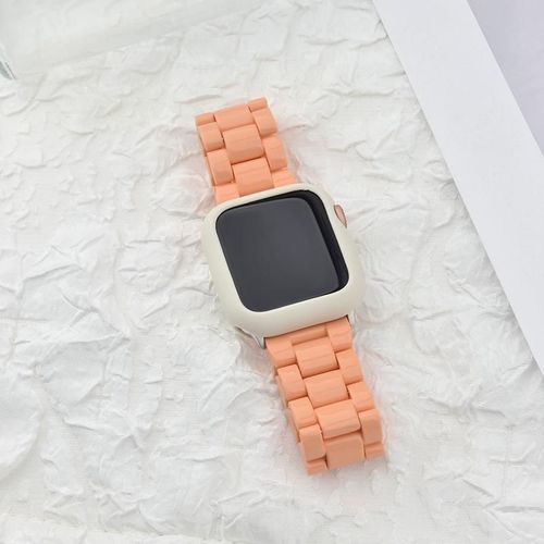Nouveaux Modèles Printemps Et Été Pour Apple Watch Iwatch 7 Génération 65432 Bracelet De Montre Femme Couleur Bonbon Uni-Boîtier Couleur Orange Crème + Étoile [Avec Ouvre-Montre] - 38 Mm