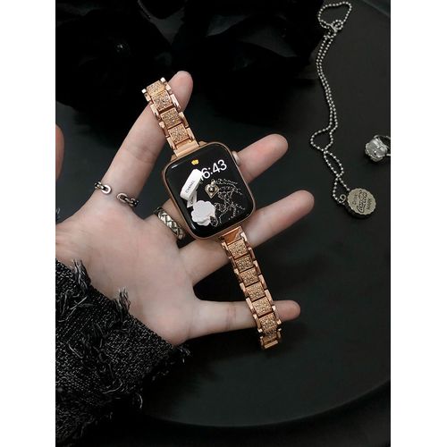 Applicable À Apple Watch Apple Watch Iwatch7 Bracelet Petite Taille Niche Bracelet En Métal 65432se Femme-[Style Doux Et Cool] Bracelet Diamant Complet - Or Rose - Iwatch 7e Génération 41 Mm