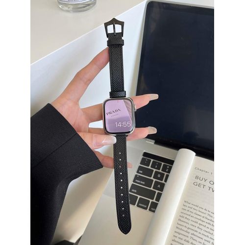 Bracelet En Cuir Souple Marron À Motif Croisé Fin, Petite Taille, Pour Apple Watch Iwatch8765 Universel, Automne Et Hiver-2 Noir - [Vend Uniquement Des Bracelets/Pas De Montres]