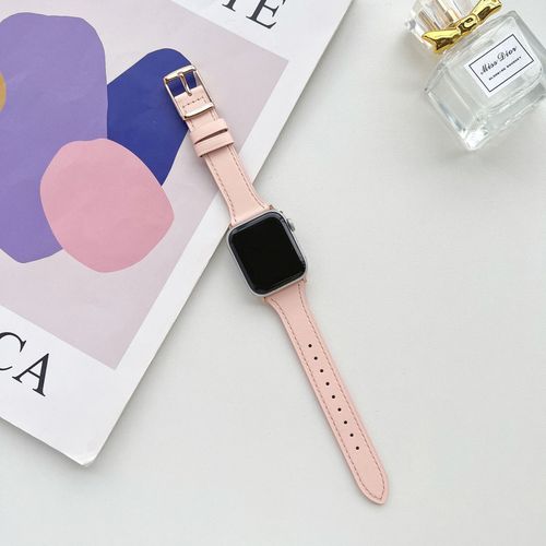 Nouvelle Boucle Carrée En Forme De T En Cuir Véritable Adaptée Au Bracelet Apple Watch 8 Iwatch 6 Génération 754 Apple Watch Mince Femme Se-Rose Clair - 38 Mm/40 Mm/41 Mm