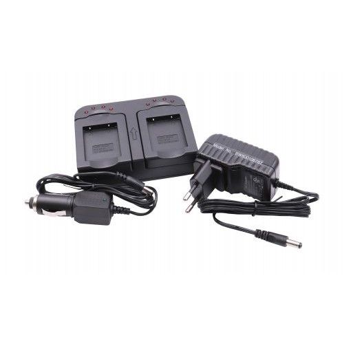 vhbw Chargeur double compatible avec Fujifilm FinePix JZ100, JZ200, JX700 caméra caméscope action-cam - Station + câble de voiture, témoin de charge